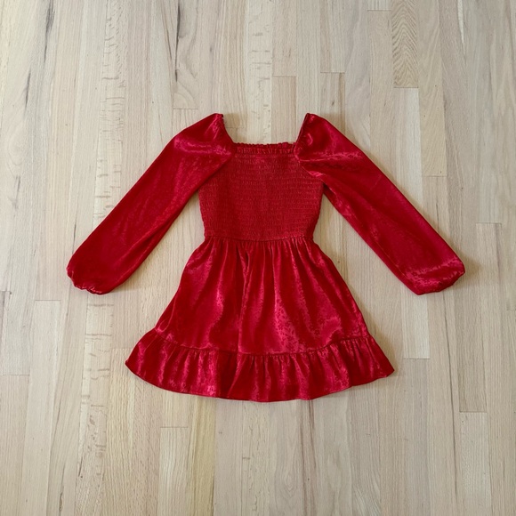 Art Class Girls Red Long Sleeve Jacquard Smocked Bodice Dress, Size S (6/7) - Picture 6 of 6